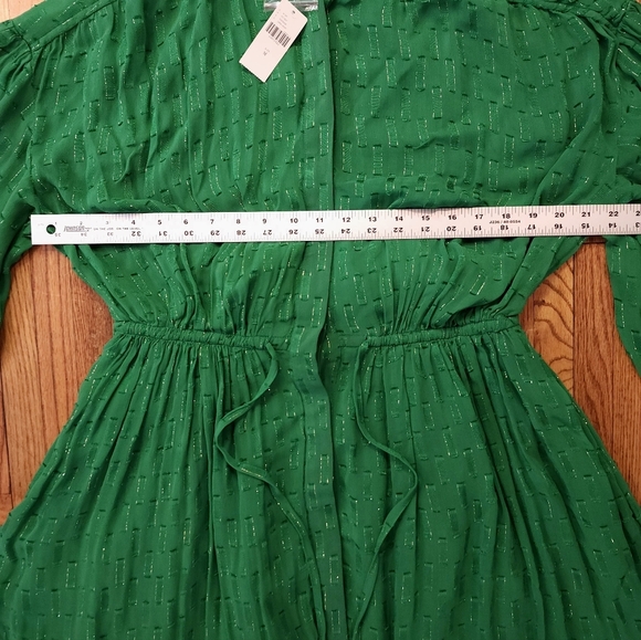 Anthropologie Womens Flared Dress Size M Green Tied Button Down Sleeved NEW - Picture 4 of 10